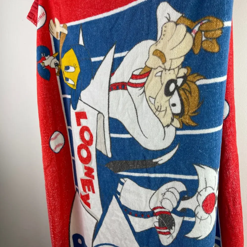 VINTAGE Looney Tunes MLB Blue Red White Baseball VTG Beach Towel